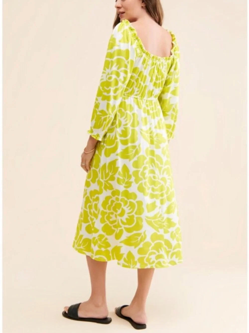 Hutch maternity off shoulder Lime and White Floral Midi Dress 38417
